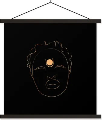 Produktbild von MuchoWow® Textilposter Frau - Gold - Strichzeichnung 60x60 cm mit schwarzem Rahmen - Posteraufhänger