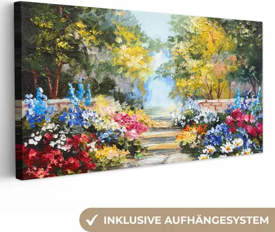 Produktbild von MuchoWow® - Leinwandbilder - Malerei - Blumen - Natur - Ölfarbe, Wandbild, Wanddeko Bilder Wohnzimmer, 40x20 cm