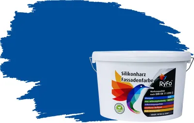 Produktbild von RyFo Colors Silikonharz Fassadenfarbe Lotuseffekt Trend Ultramarineblau 10l - bunte Fassadenfarbe, weitere Blau Farbtöne und Größen erhältlich, Deckkraft Klasse 1