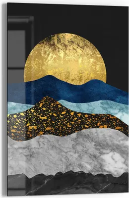 Produktbild von DEQORI Glasbild Echtglas 40x60 cm 'Goldene Mondnacht' Wandbild Bild modern Deko