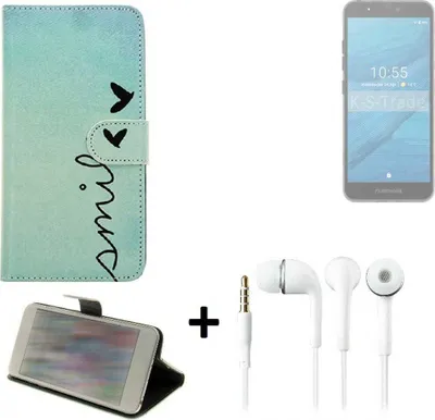 Produktbild von K-S-Trade Schutz Hülle Handy Hülle kompatibel mit Fairphone Fairphone 3 360° Wallet Case Schutz Hülle ''smile'' inkl. Ohrstöpsel Smartphone cover