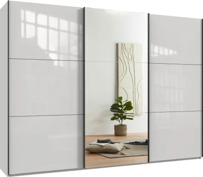 Produktbild von Schwebetürenschrank Kleiderschrank 300 cm Vollausstattung Spiegel Glasfront Weiß / 22039