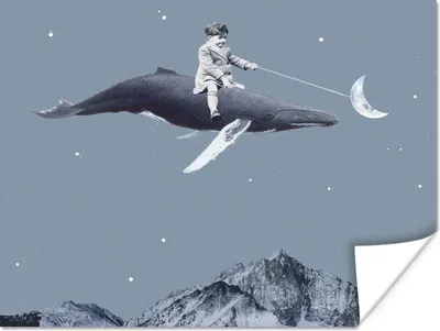 Produktbild von MuchoWow® Poster Weltraum - Junge - Mond - Wal 120x90 cm - Wandbild