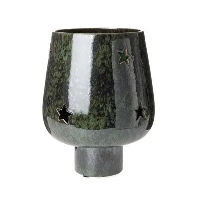 Produktbild von Windlicht Keramik Sterne grün glasiert Ø20cm H26cm