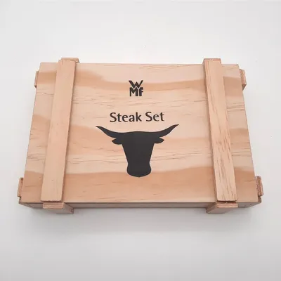 Produktbild von WMF Steakbesteck 12-teilig Set für 6 Personen Steakmesser Steakgabel Cromargan Edelstahl poliert Grillbesteck in Holzkiste;Qualität