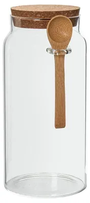 Image de Boîte de conservation en verre borosilicaté, 1200 ml, avec couvercle en liège et cuillère en bois