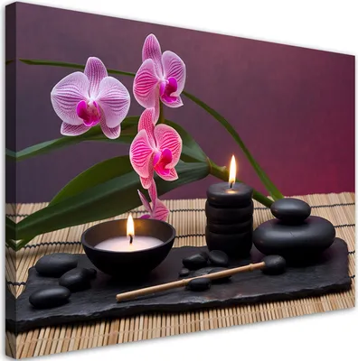 Produktbild von Leinwandbild  Orchidee Steine Zen Spa 100x70 Feeby Violett bild für die wand bereit zum aufhängen