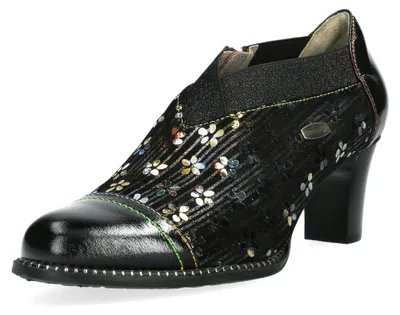 Produktbild von Laura Vita Damen Hochfrontpumps mit Blumenmuster und Ziernähten Elcodieo 42, Größe:41 EU, Farbe:Schwarz