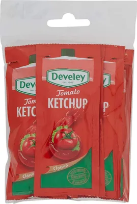 Produktbild von Develey Tomato Ketchup Tomaten in Bester Qualität Tomaten-Würzsauce Packung mit 10 Beuteln bestehend aus 6 Einzeldosis 15ml