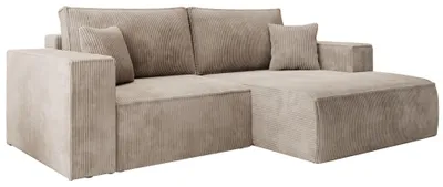 Produktbild von Selsey Farese Mini – Ecksofa mit Cordbezug, Schlaffunktion und Stauraum, Beige, rechts
