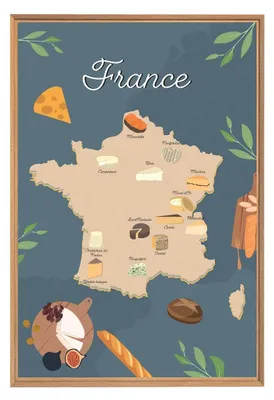 Image de Tableau mural encadré fromages de France 65x97 cm, Tableau mural moderne pour décoration intérieure