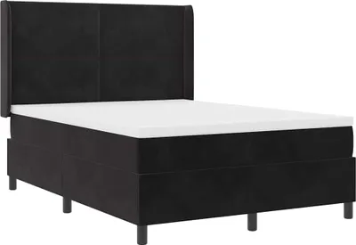 Imagen del producto de Cama con somier y luces LED integradas, color negro, 140 x 200 cm, tapizada en terciopelo