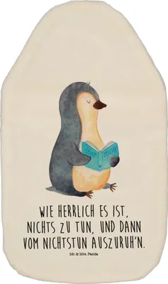 Produktbild von Mr. & Mrs. Panda Wärmflasche Pinguin Buch - Weiß - Geschenk, Wärmflaschen, Urlaub, mit Bezug, heizflasche, Bettflasche, Wärmekissen, Pause