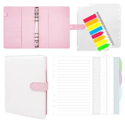 Productafbeelding van Notitieboek, ringband, A5, navulbaar, kunstleer, 160 bladzijden, roze en wit
