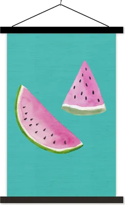 Produktbild von MuchoWow® Textilposter Wassermelone - Aquarell - Blau 120x180 cm mit schwarzem Rahmen - Fotos