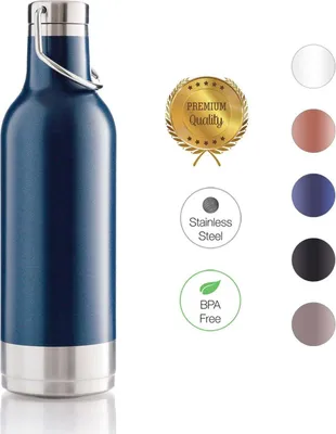 Produktbild von Thermoflasche 500 ml Blau Edelstahl doppelwandig auslaufsicher 12h warm 24h kalt 24 cm Höhe Schraubverschluss