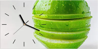 Produktbild von Wanduhr aus Glas mit Motiv Geschnittener Apfel- 60 x 30 cm - inkl. Aufhängesystem