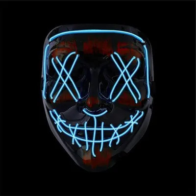 Obrázok produktu pre Halloweenská maska Purge LED modrá - ovládateľná kostýmová maska na Halloween, karneval a maškarný ples pre mužov a ženy