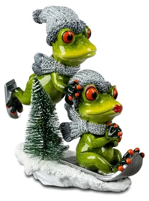 Produktbild von Froschpaar beim Wintersport, handbemalt