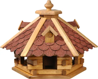 Produktbild von dobar Rustikales Vogelfutterhaus "Blockhaus", Vogelhaus mit Futtersilo, 51 x 45 x 37 cm, Kiefer, Rot