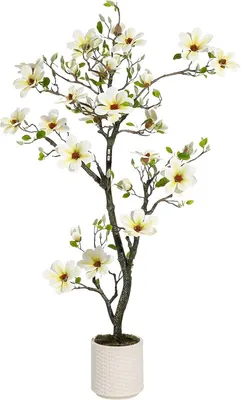 Produktbild von Kunstmagnolie Baum 150 cm - Große Kunstpflanze für Innen & Außen - Realistische Blüten - Dekorativer Kunstbaum
