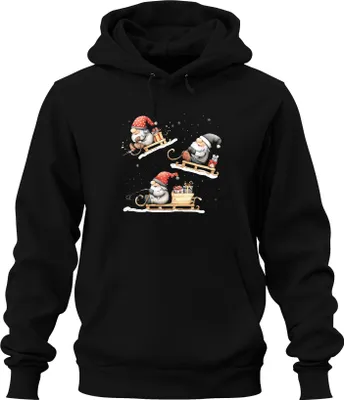 Produktbild von Weihnachtswichtel Schlitten Geschenke Winter niedlich Retro Uni Hoodie Kapuzenpullover, Schwarz, 3XL
