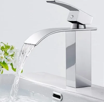 Produktbild von Küchenarmatur Wasserfallhahn Chrom Einhebelmischer mit Keramikventil für Einlochmontage