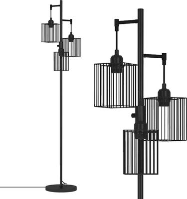 Puluomis Stehlampe 3 flamming,LED Stehleuchte mit 3 Lampeschirm, Drehschalter 60W E27 schwarz