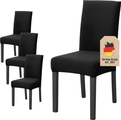 Immagine prodotto di Intirilife 4x coprisedia elasticizzato in NERO con altezza seduta 38 - 45 cm e schienale 45 - 65 cm - Per feste, matrimoni, hotel o a casa in sala da pranzo