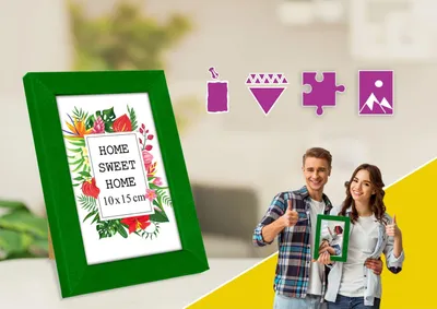 Obrázek produktu pro MG Design, rámeček zelené barvy, formát A6 (10 x 15 cm) – vyrobený z pravého dřeva s akrylovým sklem, vhodný k zavěšení i k postavení, pro fotografie, plakáty a puzzle
