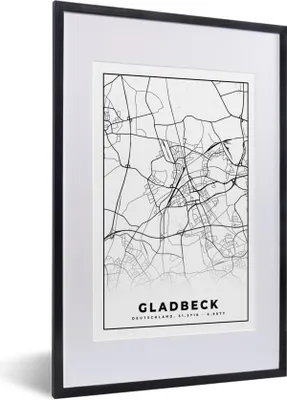 Produktbild von MuchoWow® Gerahmtes Poster Karte - Stadtplan - Gladbeck - Karte 40x60 cm - Poster mit Schwarzem Bilderrahmen Wandposter Rahmen Foto Bilder - Poster in Rahmen