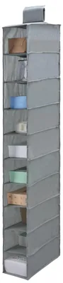 Image de Étagère suspendue en tissu à 10 compartiments, rangement suspendu pliable, organiseur de penderie, système de rangement pour penderies de différentes hauteurs (gris)