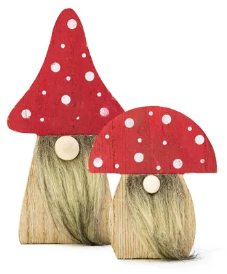 2 Holz-Pilz-Dekofiguren, Wichtel, beige, 12 & 18 cm