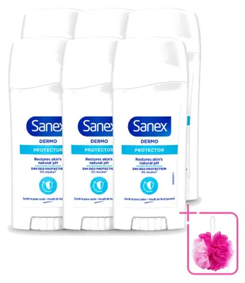 Imagen del producto de 6 unidades de antitranspirante en barra Sanex Dermo Protector, 65 ml cada uno, pack ahorro