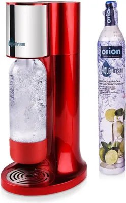 Immagine prodotto di Orion | Creatore di acqua frizzante - DRINKMATE Aquadream - Rosso - Set di bottiglie da 1,1 litri - con bombole CO2 da 80 litri