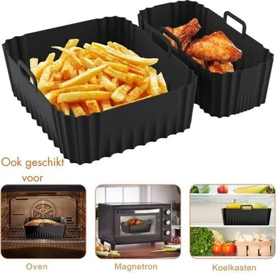Produktbild von Airfryer Silikonform - 2 Stück - Wiederverwendbar - Hitzebeständig - Für Doppel-Airfryer - Antihaftbeschichtung - Fettfreies Backen - Leicht zu reinigen - Langlebig & Umweltfreundlich - Geeignet für Heißluftfritteusen