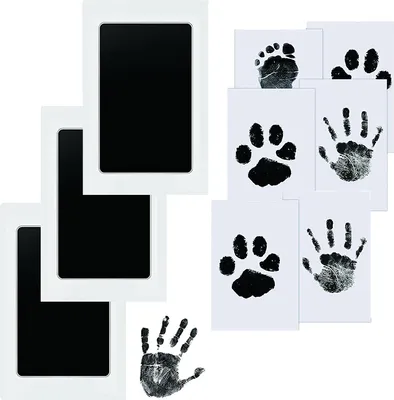Produktbild von 9 STÜCKE / Satz (3 x Stempelkissen + 6 x Druckkarten) Baby Handabdruck und Fußabdruck Set, Baby Fussabdruck Set, Baby Abdruckset für Neugeborene, Pfot