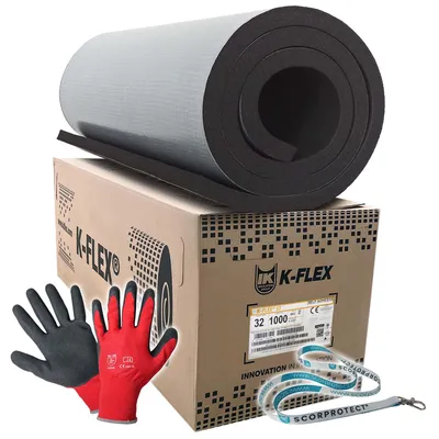 Produktbild von 32 mm K-Flex ST Kautschuk Platte selbstklebend + rote Handschuhe CAT 2 + Scorprotect® Schlüsselband : Isolierstärke 32 mm, 1000 x 3000 mm Isolierstärke: Isolierstärke 32 mm, 1000 x 3000 mm