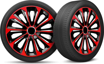 Produktbild von Auto Radkappen Radzierblenden 4er Set passend für alle Stahlfelgen - einstellbarer Sicherungsring - 15 Zoll - Schwarz Rot