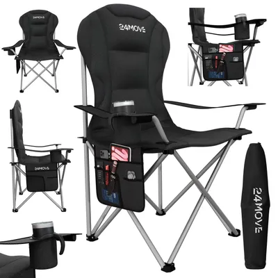 Produktbild von 24MOVE® Campingstuhl Salvador faltbar Camping Klappstuhl gepolstert inkl. Tragetasche, bis 150kg belastbar, schwarz