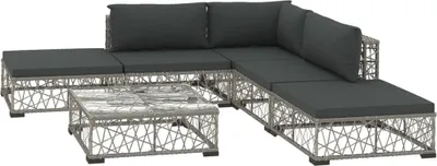 Produktbild von vidaXL 6-tlg. Garten-Lounge-Set mit Auflagen Poly Rattan Grau