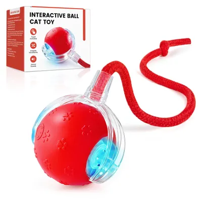 Interaktives Katzenspielzeug, bewegender Ball mit Schwanz, automatisch, rot