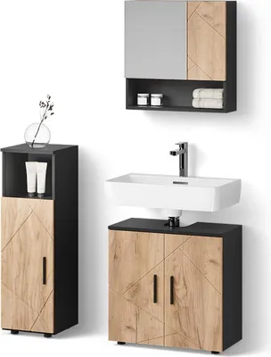 Immagine prodotto di Set mobili bagno Livinity Ronco Rovere dorato/antracite 3 parti, Model 52660