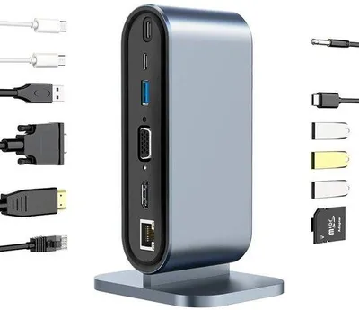 Image de Hub USB-C avec 12 ports, station d'accueil multifonctionnelle pour ordinateur portable, intégrant un dock de connexion, USB 3.0, jusqu'à 5 Gbps pour un transfert de fichiers rapide