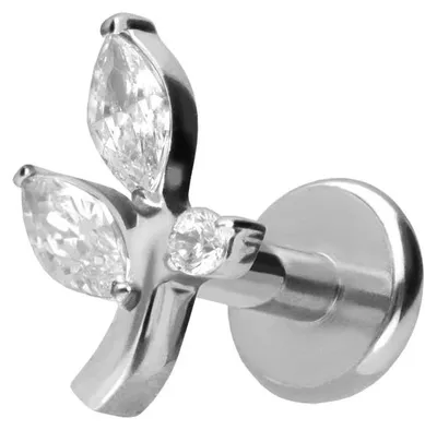 Produktbild von Ohrpiercing, Nasenpiercing Titan Labret mit Push Fit KRISTALLZWEIG Silber Stablänge: 6mm | Stabstärke: 1,2mm