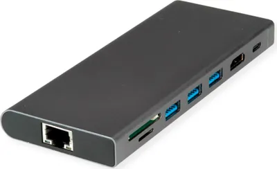Produktbild von VALUE USB Typ C Dockingstation, HDMI 4K60, 4x US3.2Gen1 (1x C + 3x A), 1x PD, 1x SD/TF, 1x RJ45, 1x 3.5mm