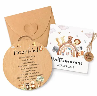 Doopcadeauset 2-in-1: Holzbrett & Geldkarte, Regenbogen