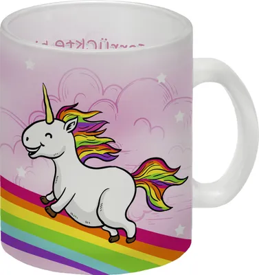 Produktbild von Nur Verrückte hier! Komm, wir fliegend davon... Glas Tasse mit Einhorn