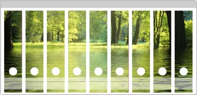 Produktbild von Wallario Ordnerrücken Sticker, selbstklebend für breite Ordner, 9 Stück, Motiv Idyllischer See im Wald bei Sonnenschein