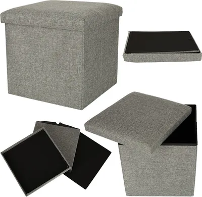 Immagine prodotto di Pouf pieghevole con vano portaoggetti grigio 38x38x38cm
